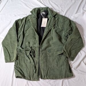 Asian Style Women's Green Wrap Jacket W Front Pockets